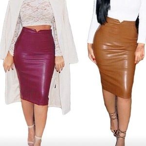 Knee length leather pencil skirt